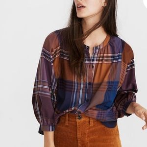Madewell Plaid Button Down Oversized Peasant Top size Small